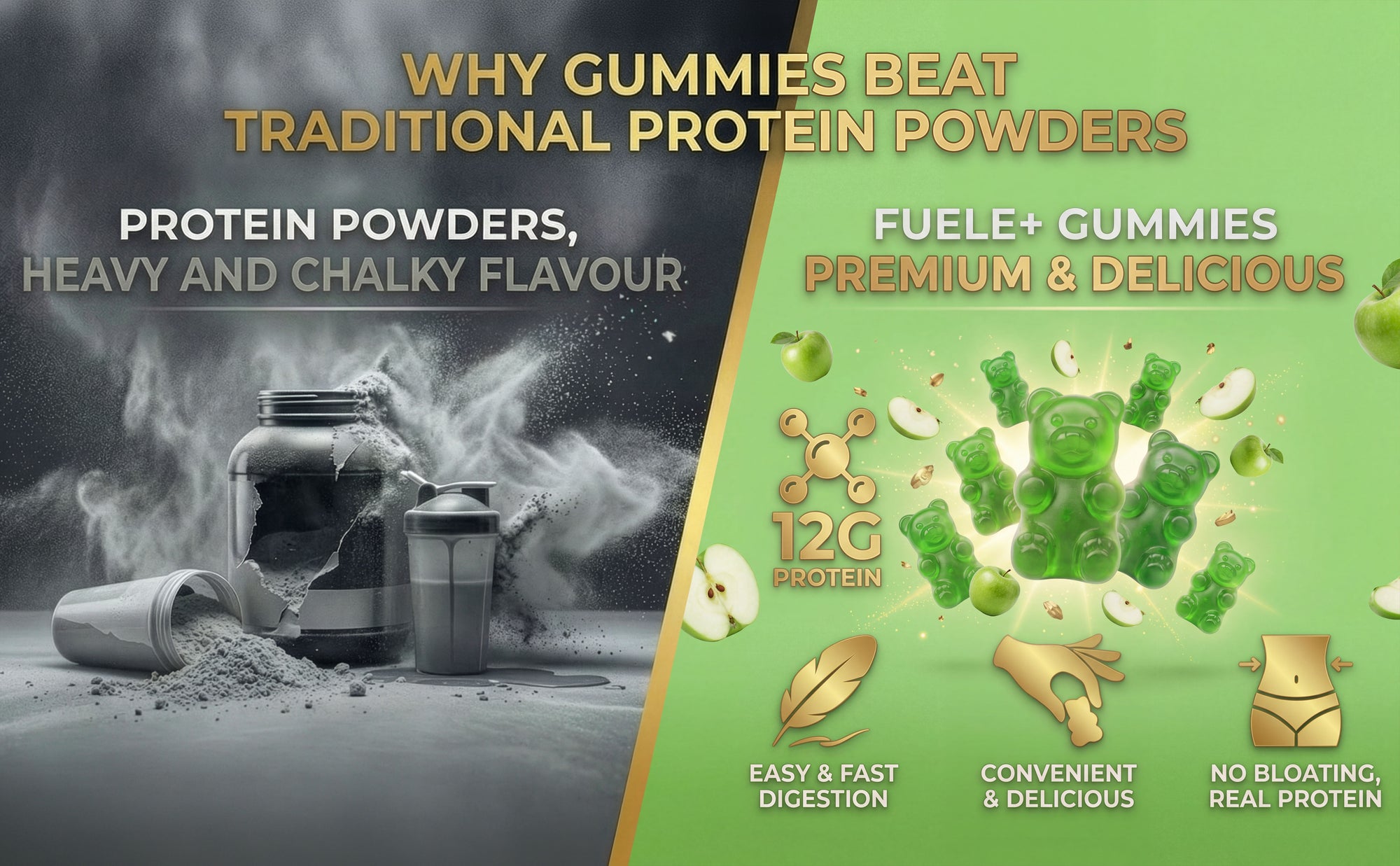 FUELE+ Zesty Apple Protein Gummies – 12g Protein per Serving