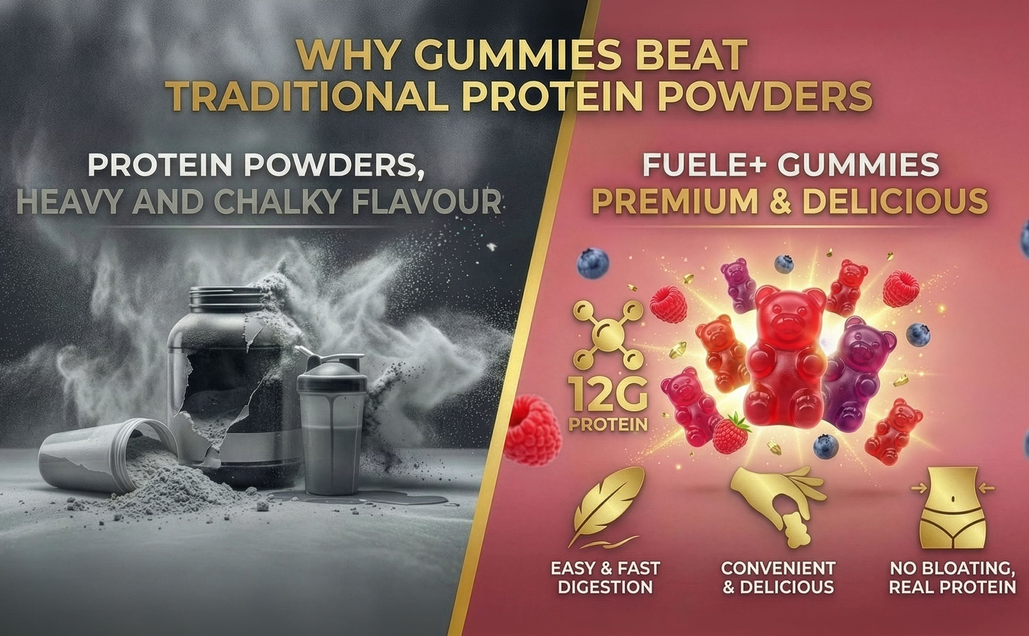 FUELE+ Berry Blast Protein Gummies – 12g Protein per Serving