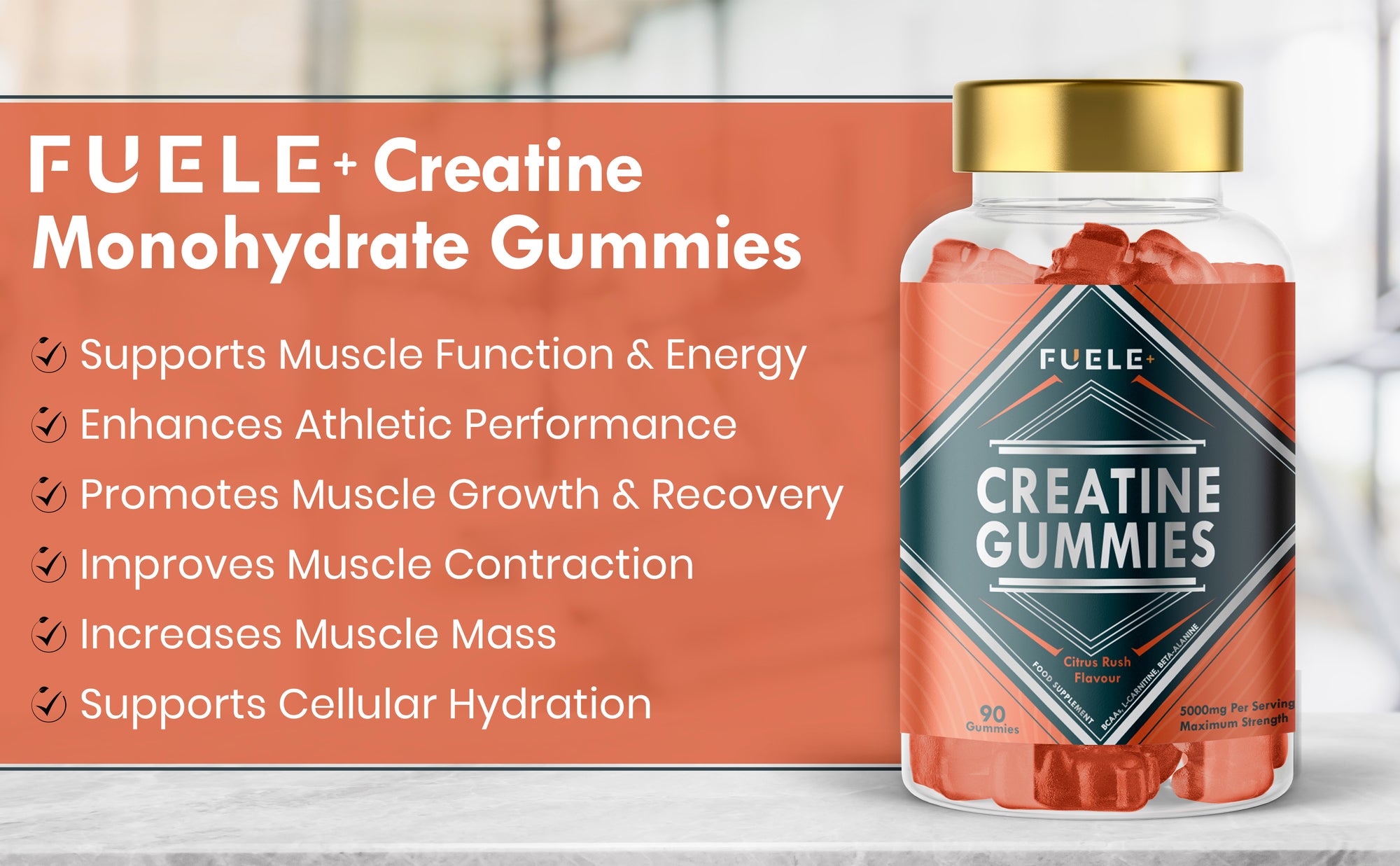 FUELE+ Citrus Rush Creatine Gummies – 5,000 mg Creatine per Serving