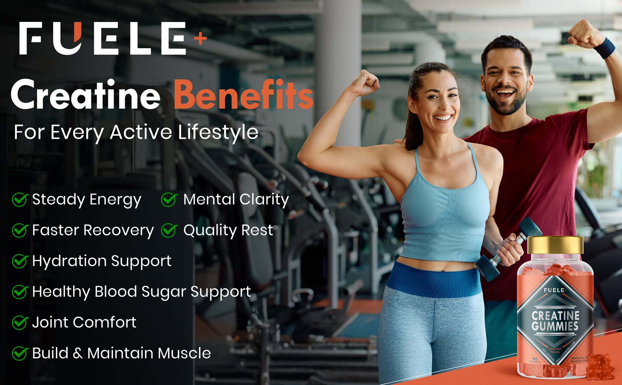 FUELE+ Citrus Rush Creatine Gummies – 5,000 mg Creatine per Serving
