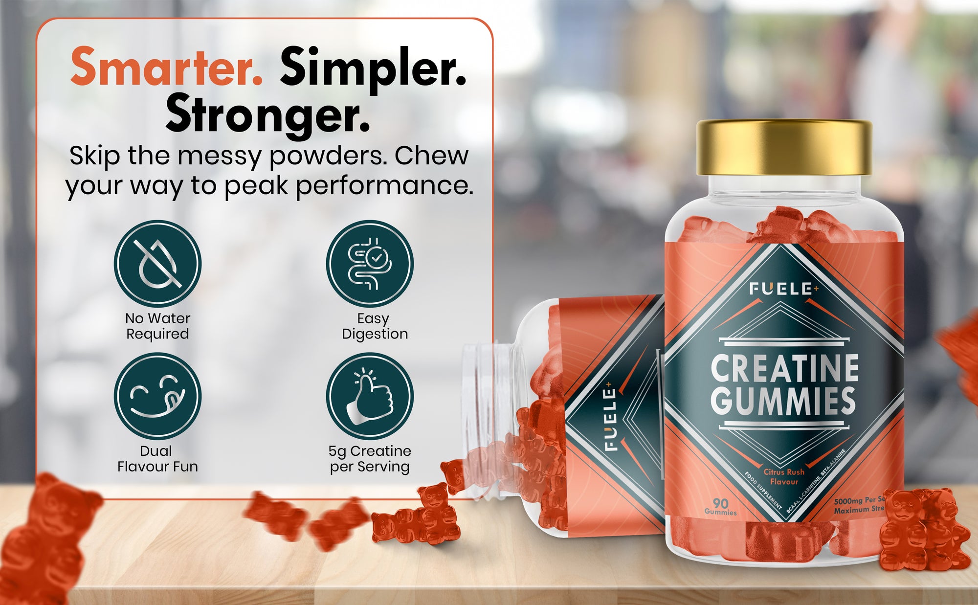 FUELE+ Citrus Rush Creatine Gummies – 5,000 mg Creatine per Serving