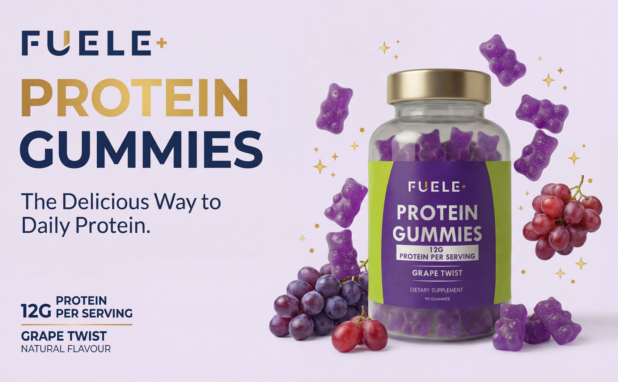 FUELE+ Grape Twist Protein Gummies – 12g Protein per Serving