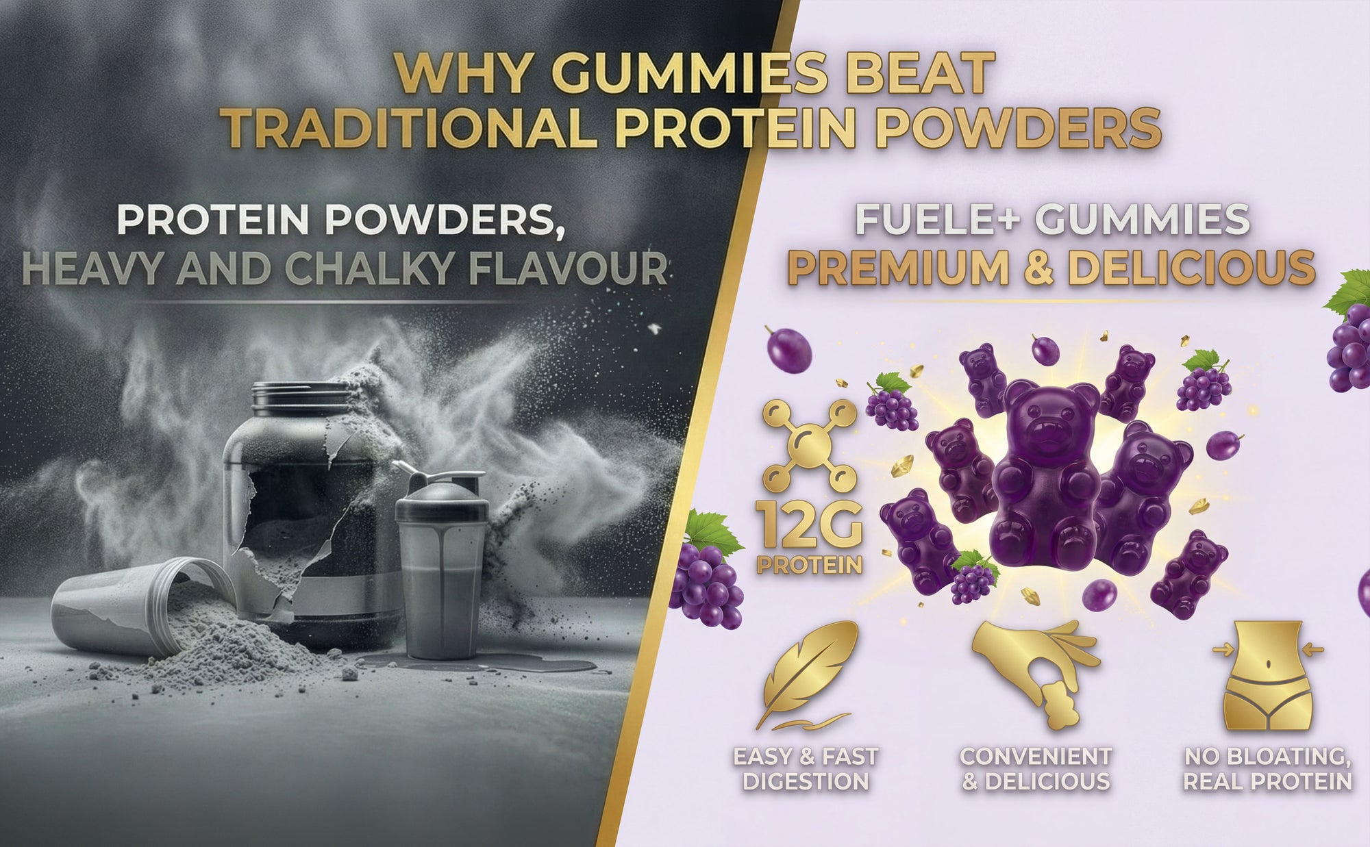 FUELE+ Grape Twist Protein Gummies – 12g Protein per Serving