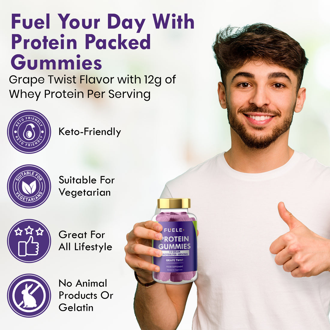 FUELE+ Protein Gummies – Grape Twist Flavour